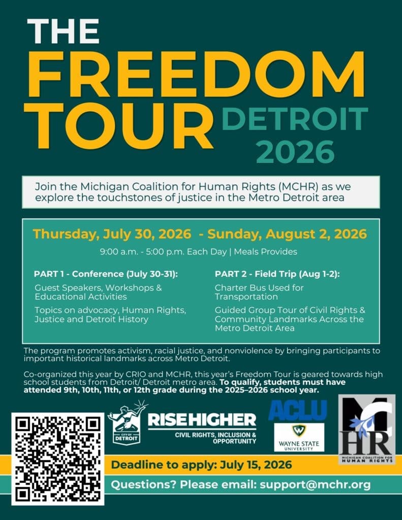 Flyer for the Freedom Tour featuring event details, dates, and images symbolizing liberty and unity.