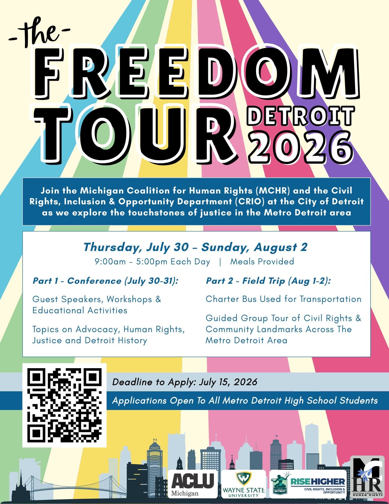 Flyer for the Freedom Tour featuring event details, dates, and images symbolizing liberty and unity.